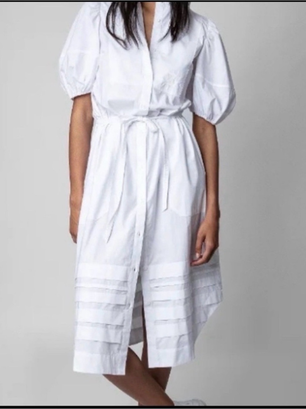 NWT Romantic White Puff Sleeve Midi Shirt Dress Designer Quiet Luxury Summer S - Picture 3 of 5